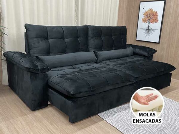 Sofá Retrátil Reclinável 2,0 m Preto 322 Aurora