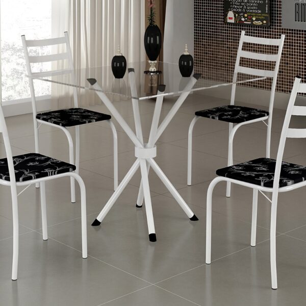 Mesa Maraba 75×75 BrancoTmp Vidro Quadrado com 4 Cds Branco.Lirio Preto Teixeira