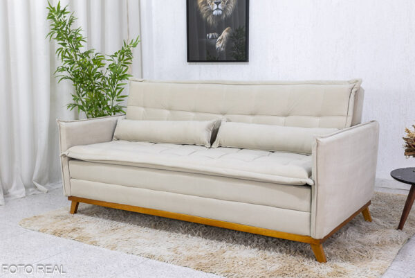 Sofá Cama Lotus larg. 1.93m Molas Bonnel Veludo Bege 01