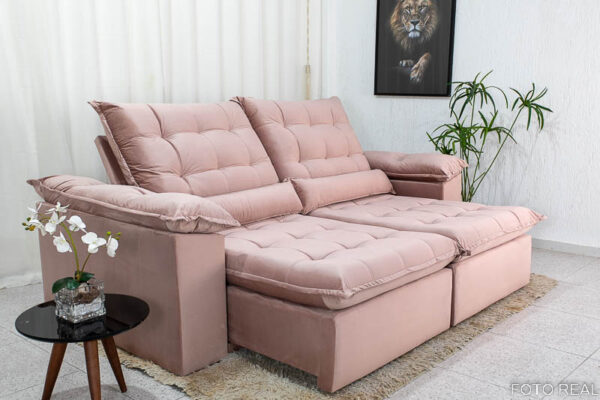 Sofá Retrátil Reclinável 2.00m Emanuelly Veludo Rose 25 – D28 Soft