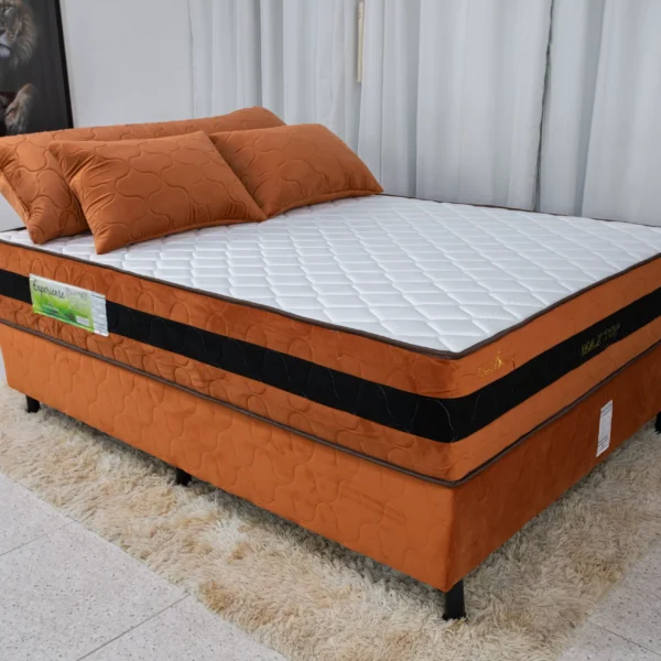 Box + Colchão Casal Espuma D45 Max Top Premium Ferrugem 138×188 Nosso Sonho Almofadas Grátis