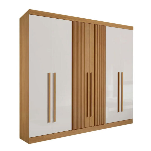 Roupeiro Da Vinci Plus 6 Portas 100% MDF Cinamomo/Off Ripado – D’Doro