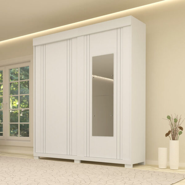 Roupeiro Heloisa c/Espelho 2 Portas 3 Gavetas 100% MDF Larg. 1.80m Branco ACP