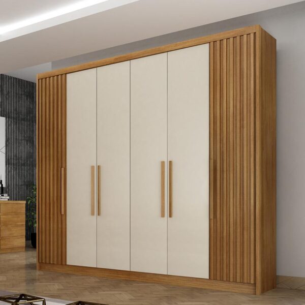 Roupeiro Santoro 6 Portas C/Detalhe Ripado 100% MDF Larg. 2.43m Cumaru/Fendi – Novo Horizonte